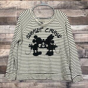 Disney Cruise Line Cropped Sweater Large Beige Black Mickey Minnie Glitter